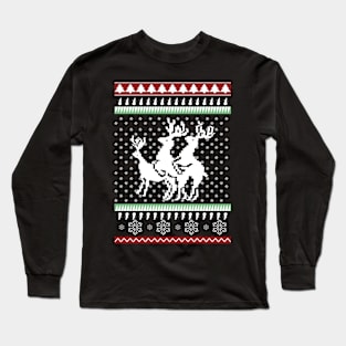 Ugly Christmas Party Sweater Humping Reindeer Funny Gift Long Sleeve T-Shirt